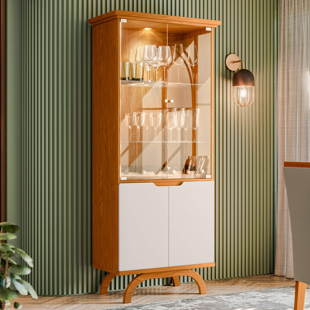 Kit Aparador Buffet Bar Living com Cristaleira Adega Vicky N01 Ypê Off White - Lyam Decor