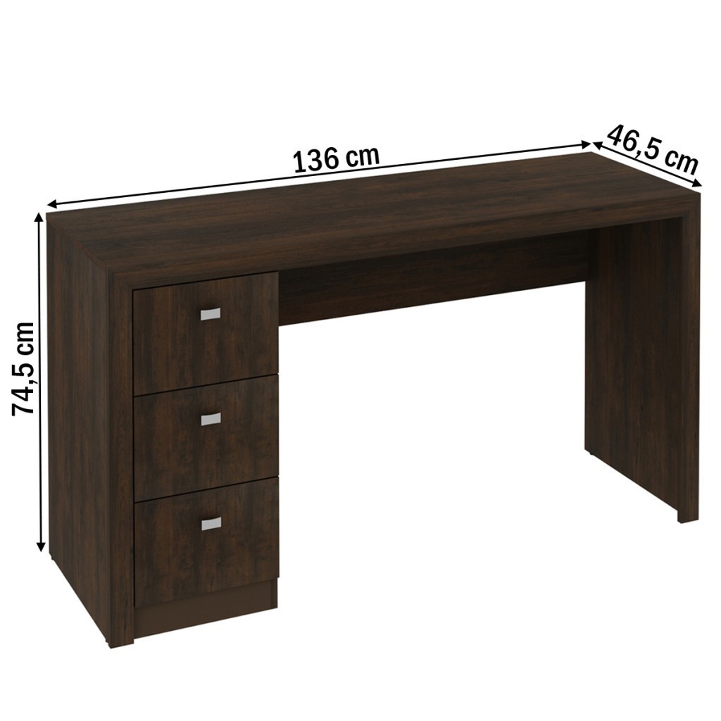 Detalhes do Mesa para Computador 3 Gavetas Rústico Me4102 - Tecno Mobili