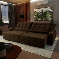 Sofá Retrátil Reclinável Montebello 2,50m Suede Velut Marrom Molas no Assento - King House