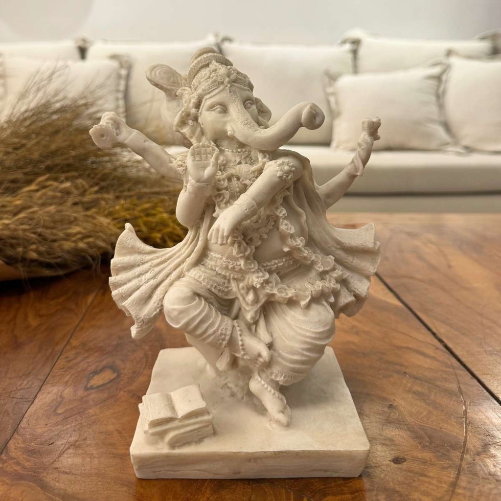 Escultura Ganesha Dançante de Pó de Mármore 20cm