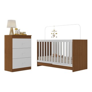 Berço 3 em 1 com Cômoda 3 Gavetas e Colchão Incluso Doce de Leite Multimóveis MP4240 em Oferta na Shopee