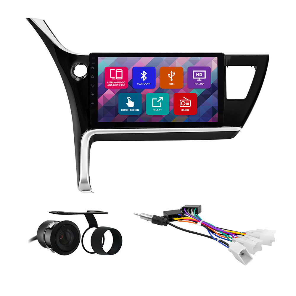 Kit Multimídia 9 Pol Rav4 2008 2009 2010 2011 Espelhamento Android Ios 2 Din Preto Camera Ré