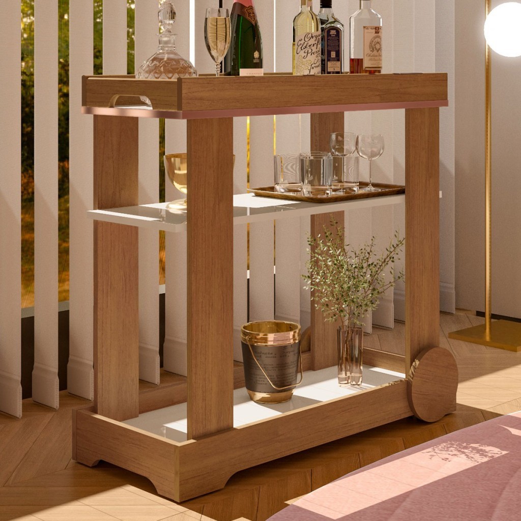 Bar Bronze 1 Prateleira Cinamomo/Off White - Pnr Móveis em Oferta na Shopee