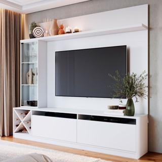 Rack com Painel para TV Até 50 Polegadas 3 Portas 2021 Bac Branco - Quiditá Móveis em Oferta na Shopee
