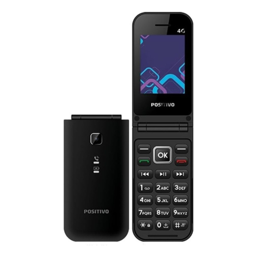 Celular Positivo Flip P51 Dual Chip 4g Preto Botão Sos Radio Fm Homologado e