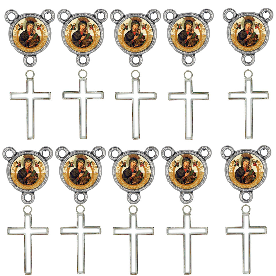 Nossa Senhora do Perpetuo Socorro Crucifixo Fe + Entremeio 40 Peças Artesanato Bijuteria Santos Catolico