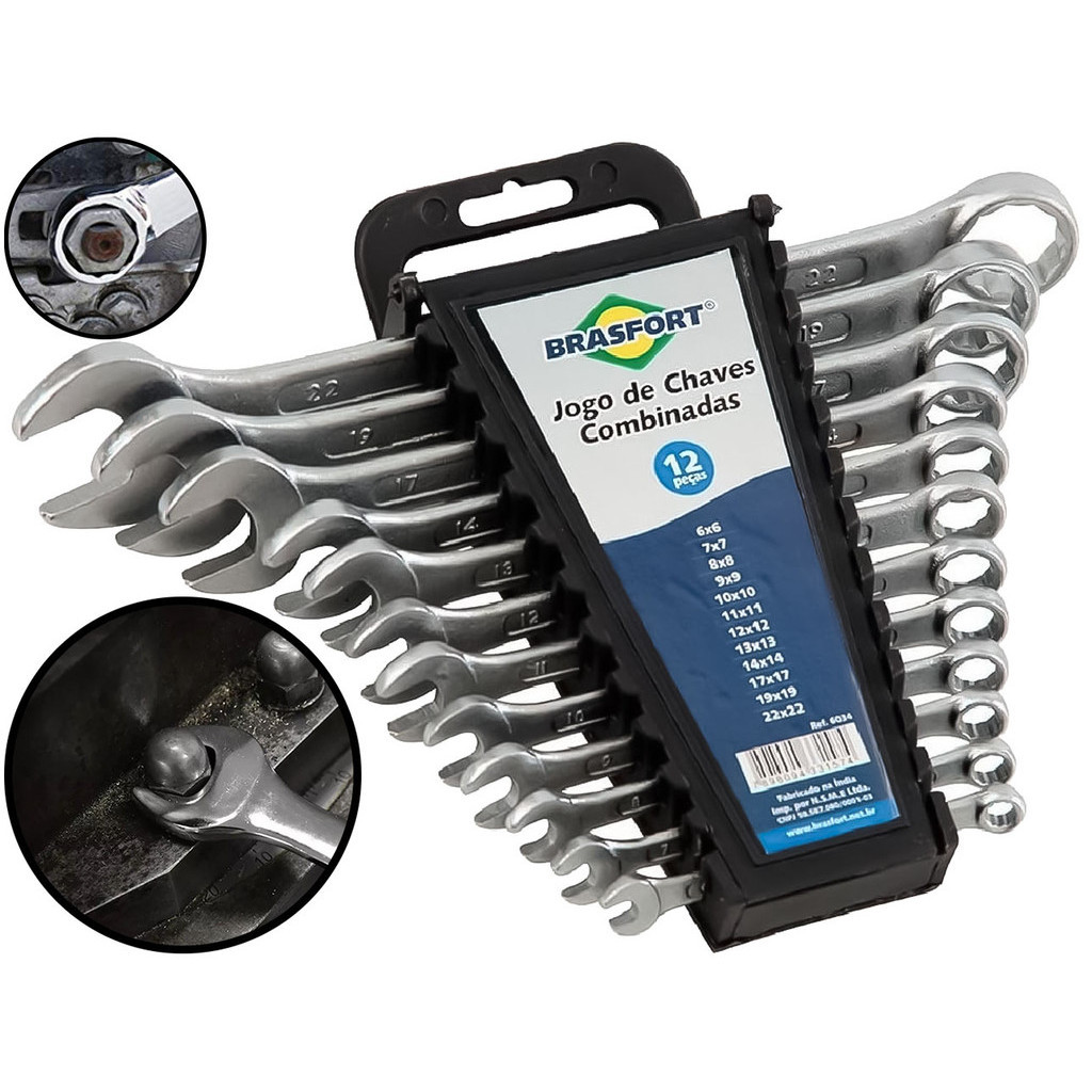 Jogo De Chaves Combinadas Em Aço Cromo Vanádio 6mm A 22mm Boca Estrela Acabamento Cromado 12 Peças em Oferta na Shopee