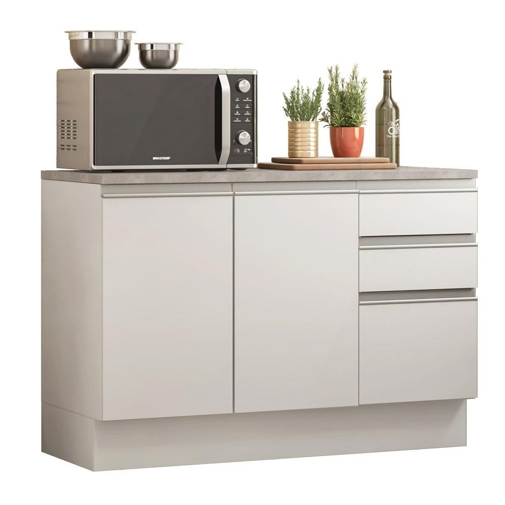 Balcão de Pia Armário de Cozinha 120 cm 2 Portas e 3 Gavetas (Com Tampo) Branco Glamy Madesa - Home & Living