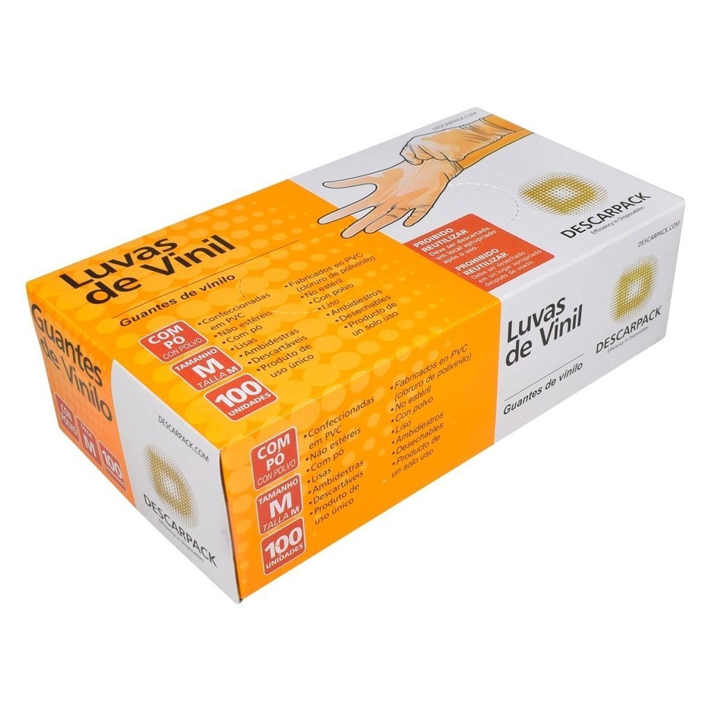 Luva de Vinil para Procedimentos Não Cirúrgicos com Pó Descarpack com 100 Unidades - TAM M em Oferta na Shopee
