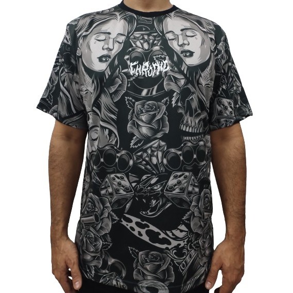 CAMISETA CHRONIC SUBLIMADA ROSAS DADO E DIAMANTE 2882