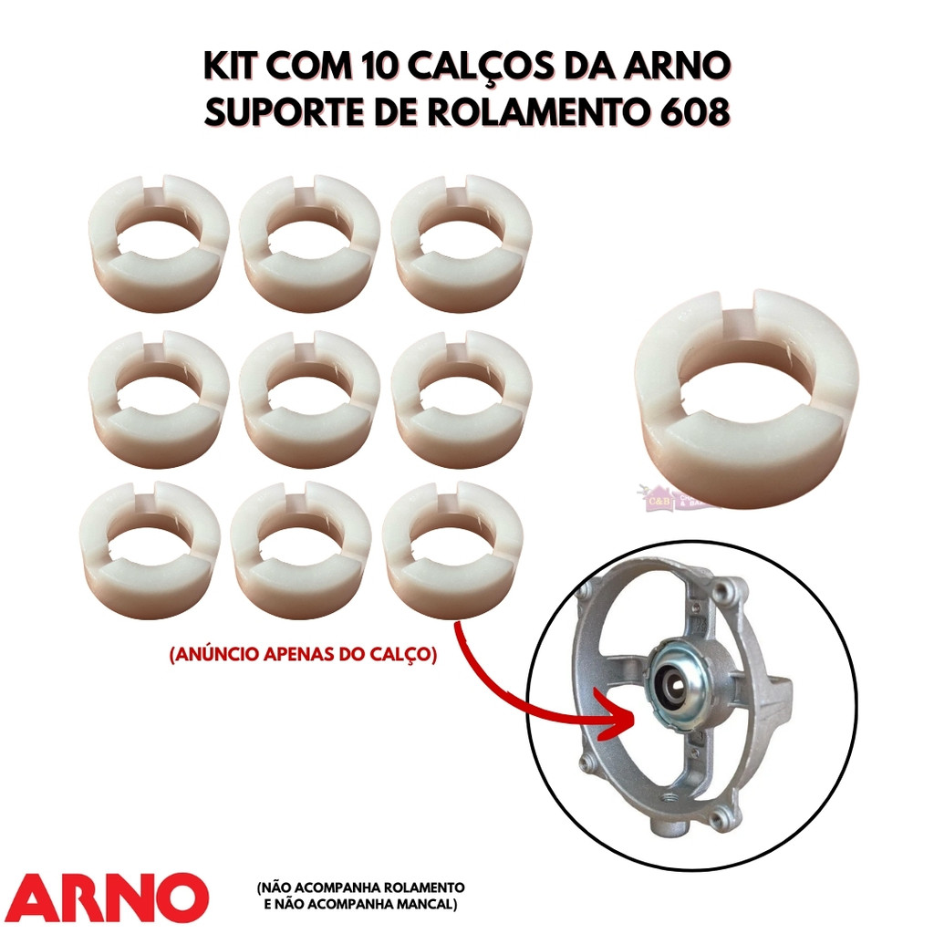 Kit com 10 suportes/Calço ARNO de rolamento 608 substitui Buchas em Oferta na Shopee