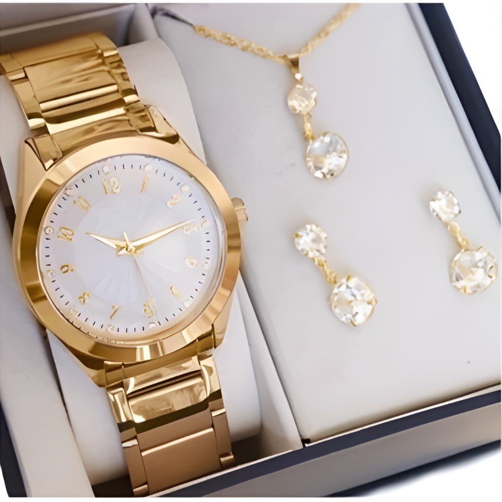 Relogio Feminino Rose Original Kit Colar e Brincos 003