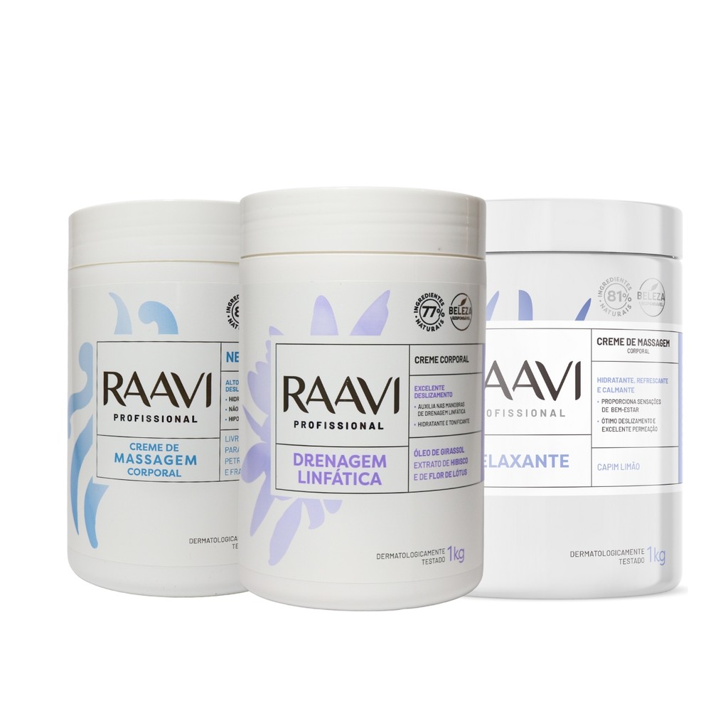 Kit 3 Creme Massagem Drenagem Linfática Profissional Raavi em Oferta na Shopee