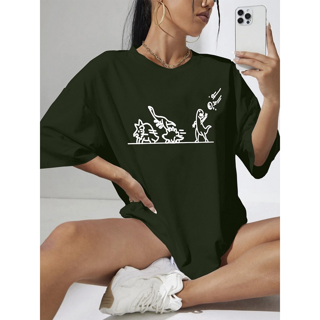 Camisa Personalizada Poliéster Camiseta Bordada T Shirt Estampa Blusa Dinossauro Planeta Academia