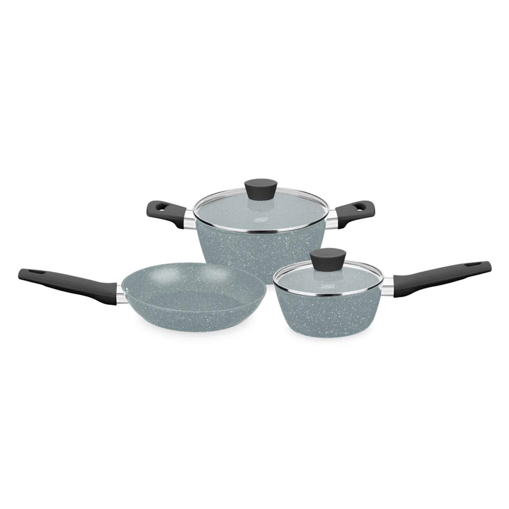 Conjunto de Panelas 3 Peças Linha Carmela Ceramic Flon na cor Cinza MTA 8426 Jogo de Panela