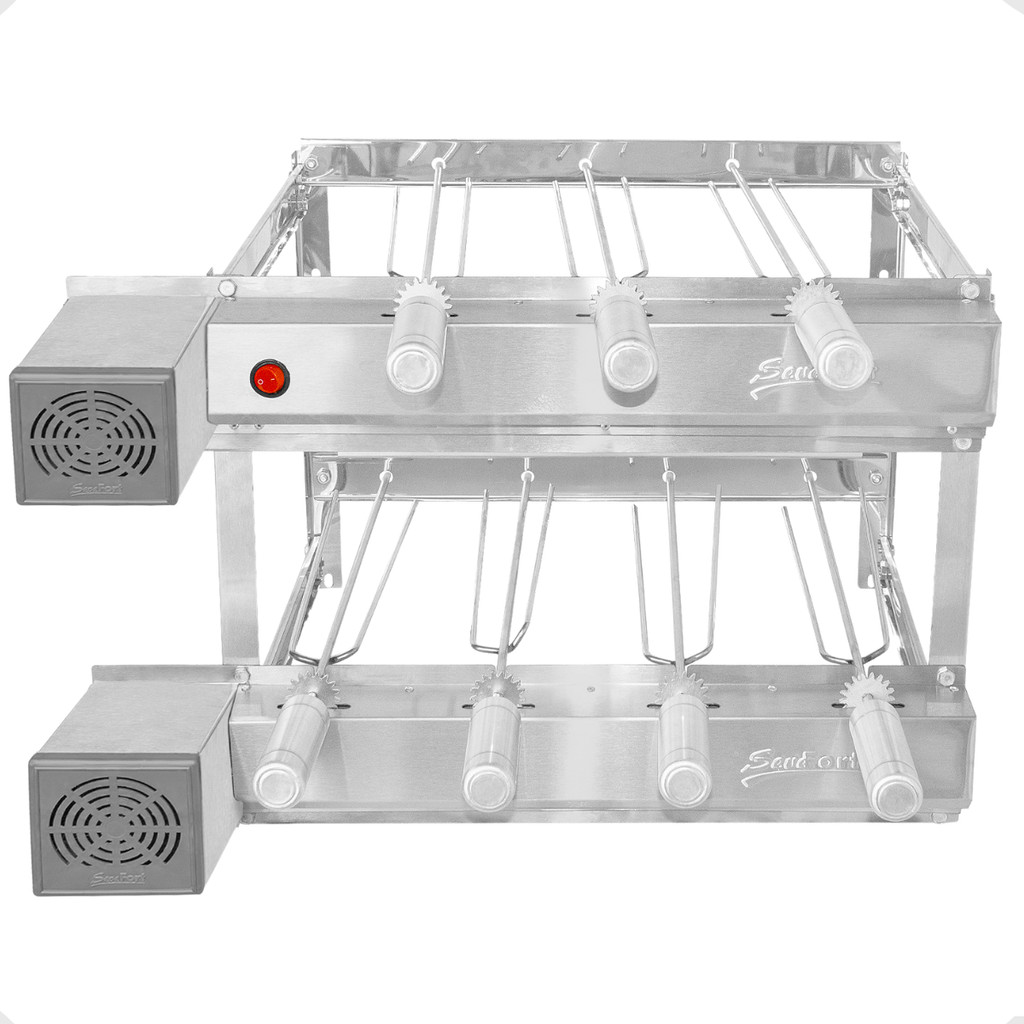Churrasqueira Grill 7 Inox Espetos Giratório 2 Motores Gira Grill