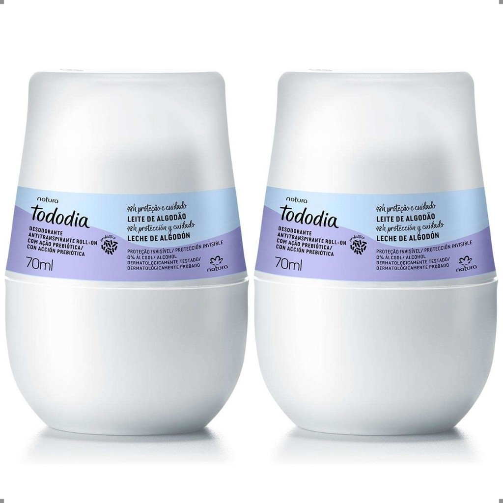 KIT 2 Roll On Desodorante Antitranspirante Invisível Natura Tododia Algodão 70mL Cada em Oferta na Shopee