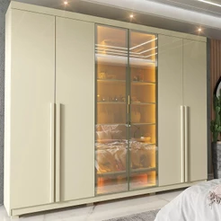 Guarda-roupa Casal 6 Portas com Pés com Led Imperatriz Reflecta 100% Mdf Off White