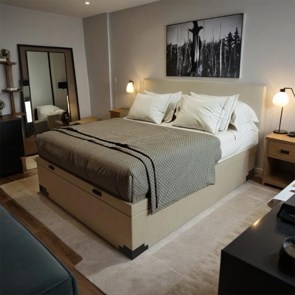 Base para Cama Box Casal Apolo Premium com Baú Linho (47x138x188 cm) Cru em Oferta na Shopee