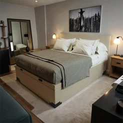 Base para Cama Box Casal Apolo Premium com Baú Linho (47x138x188 cm) Cru