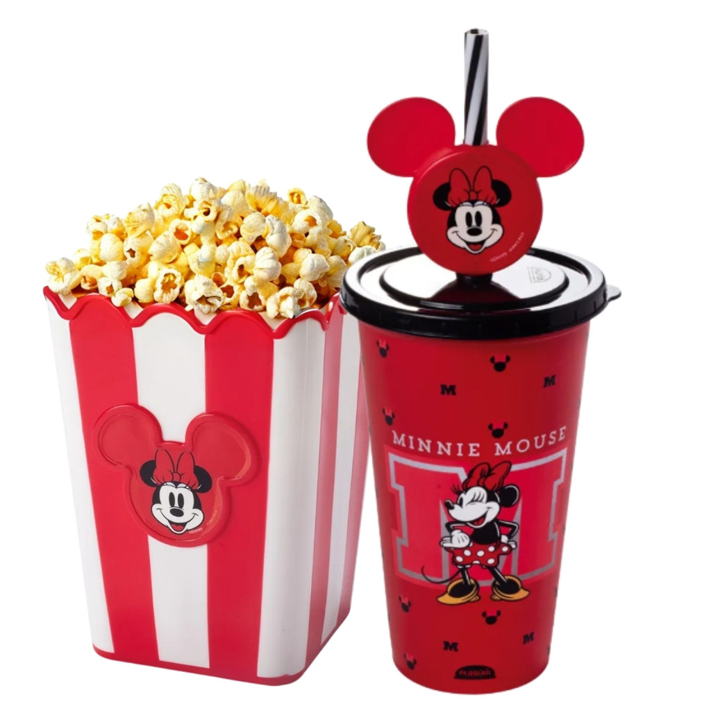 Kit Pipoca Cinema Minnie Balde Pipoca + Copo Refrigerante Suco Água 500ml Vermelho Plasútil em Oferta na Shopee