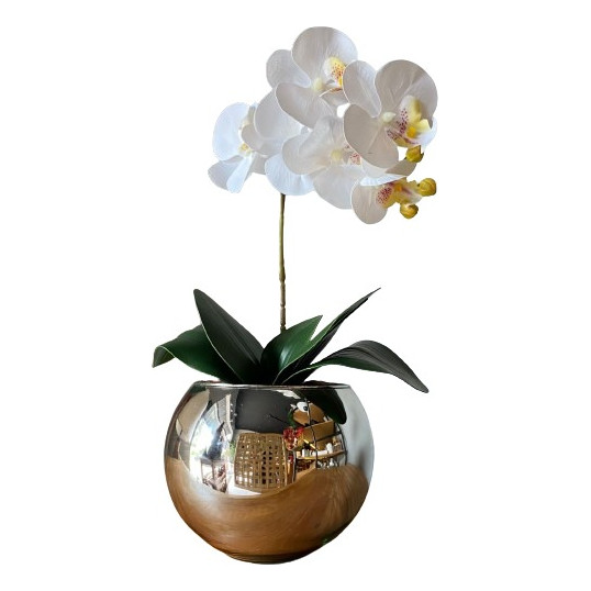 Orquídea Branca Artificial Arranjo No Vaso Espelhado