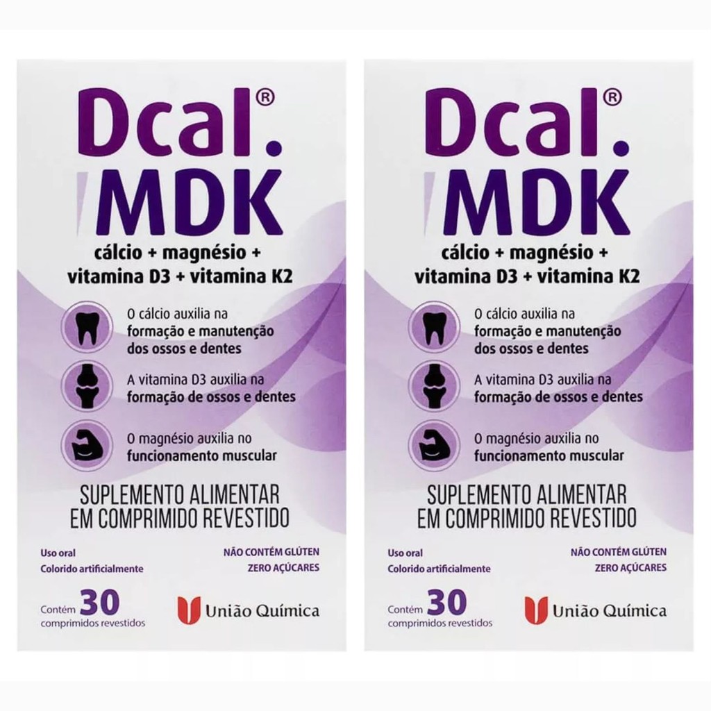 Kit 2 Suplemento MDK Dcal Calcio+Magnésio+Vitamina D3+ Vitamina K2 30 Comprimidos