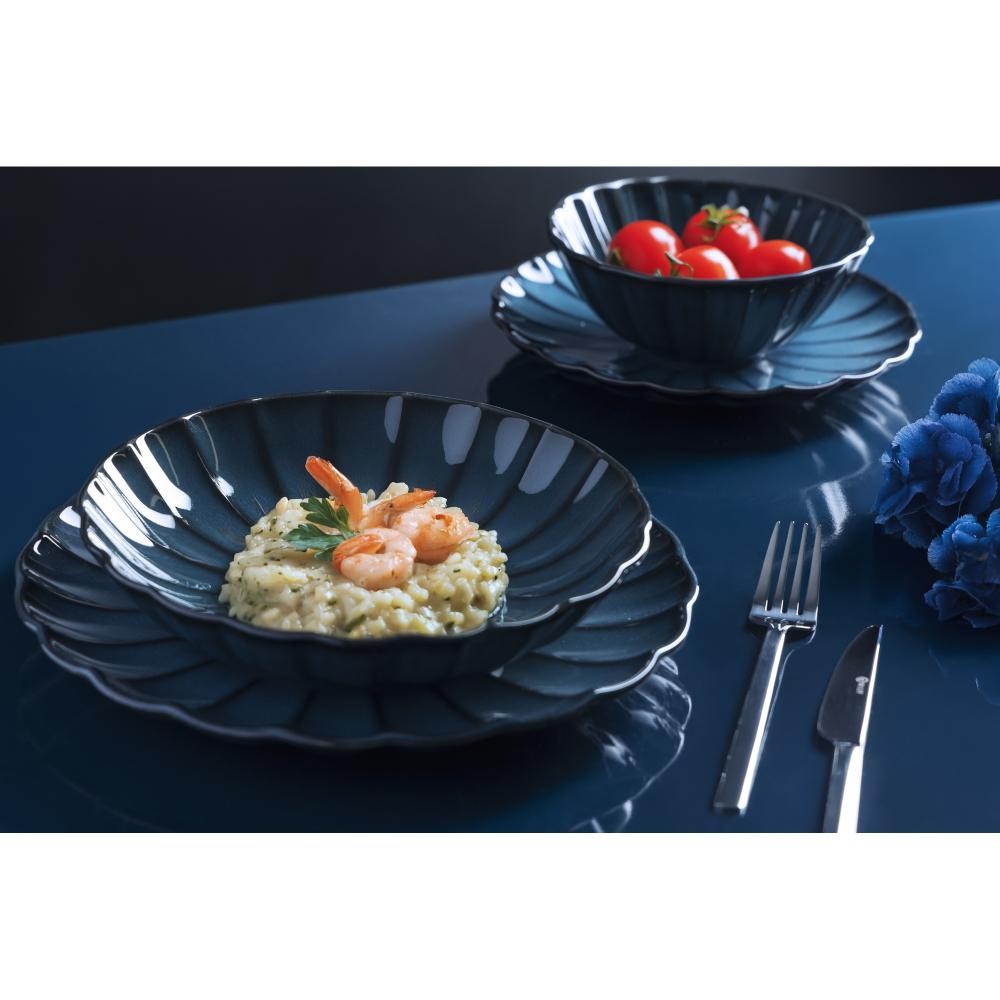 Prato Raso Wolff Scallop de Cerâmica Azul 27cm - Home & Living