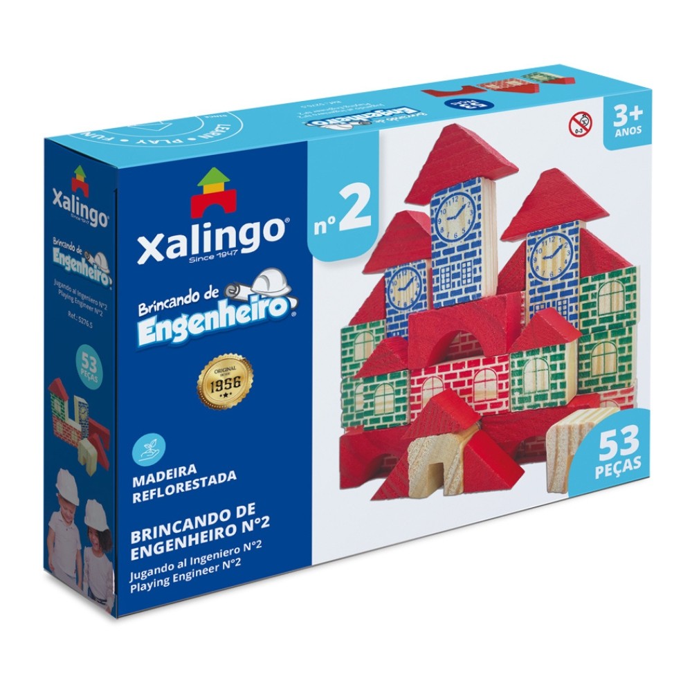 Jogo Brincando de Engenheiro N2 Xalingo c/ 53 Peças de Madeira em Oferta na Shopee