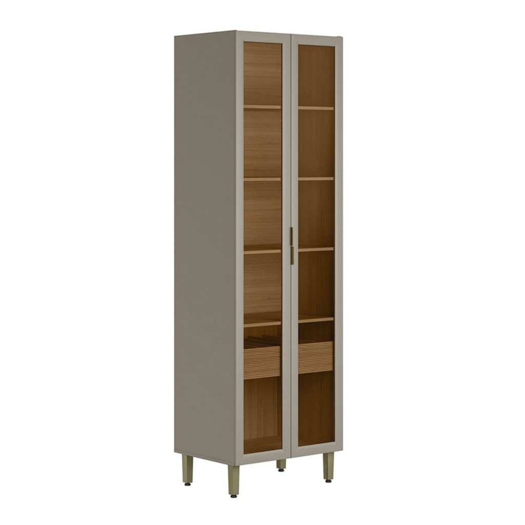 Cristaleira Allure 2 Portas 1 Gaveta com Vidro e Led 100% Mdf Jequitibá/Gris Fosco - Linea Brasil em Oferta na Shopee