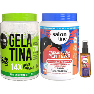 Kit Salon Line Gelatina 1kg + Creme De Pentear Hidratação Profunda 1kg + Óleo Capilar Super Óleos 42ml em Oferta na Shopee