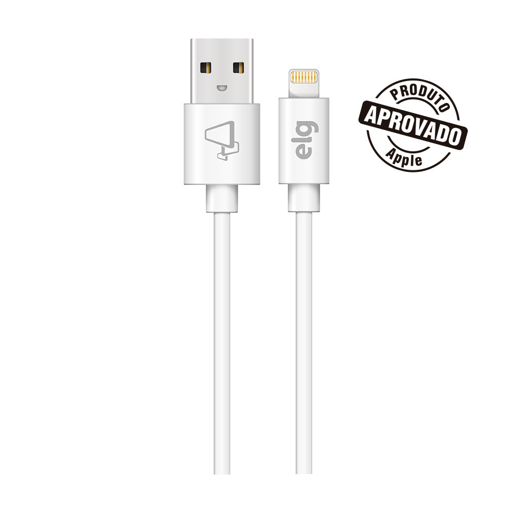 Cabo Lightning, Sincronização e Recarga 12W 2.4A, Certificação Apple MFi,3 metros, Branco, C830, ELG em Oferta na Shopee