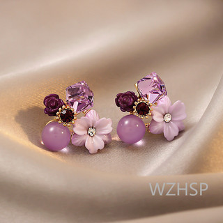 Brincos Vintage Purple Crystal Flower Com Design Exclusivo E Estilo Elegante