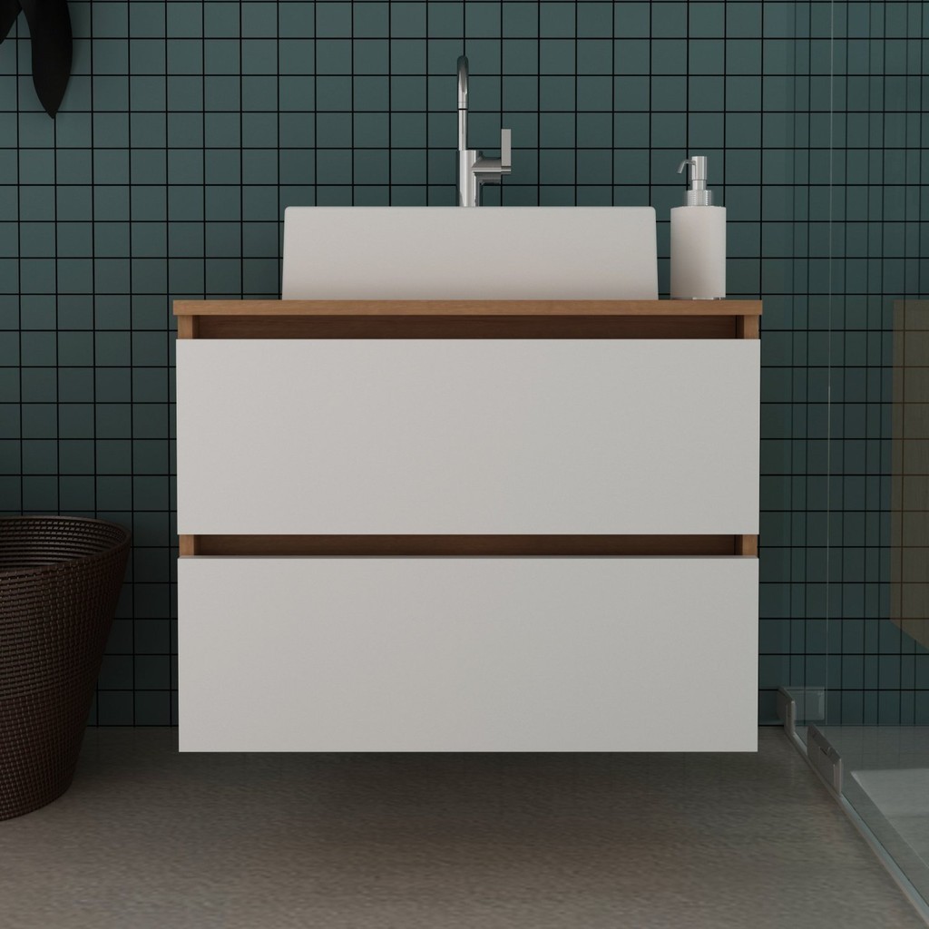 Gabinete Suspenso para Banheiro 60cm 2 Gavetas BN3607  Amêndoa/Branco em Oferta na Shopee