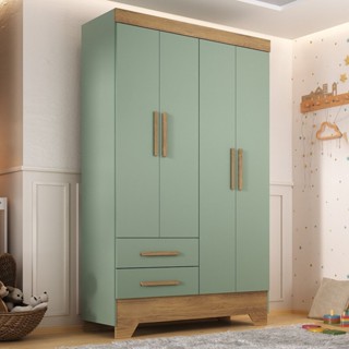 Guarda Roupa Infantil 4 Portas 2 Gavetas Verde/Natural Tic Tac Espresso Móveis Verde/Natural em Oferta na Shopee