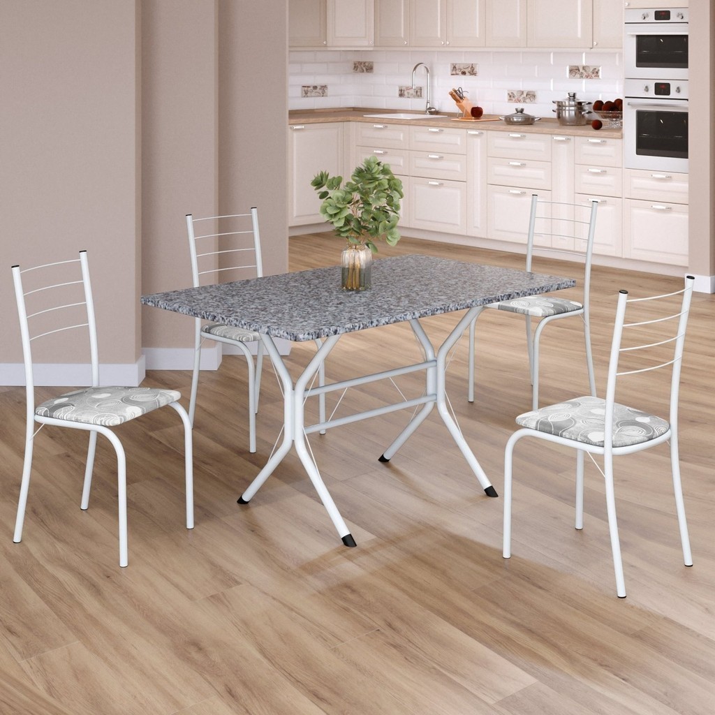 Conjunto Sala de Jantar Mesa Retangular 100x60cm Tampo Granito Ocre 4 Cadeiras Rio Paraopeba/Branco