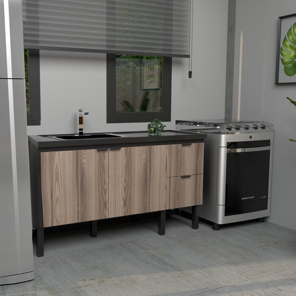 Balcão de Cozinha para Pia 150cm 3 Portas 2 Gavetas - Home & Living