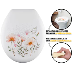 Tampa Para Vaso Sanitário Oval Assento Almofadado Estampa Floral Encaixe Universal Atlas