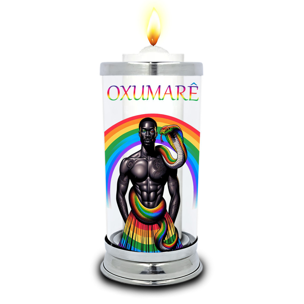 Protetor de Velas 7 dias Orixá Oxumarê Copo Vidro Castiçal