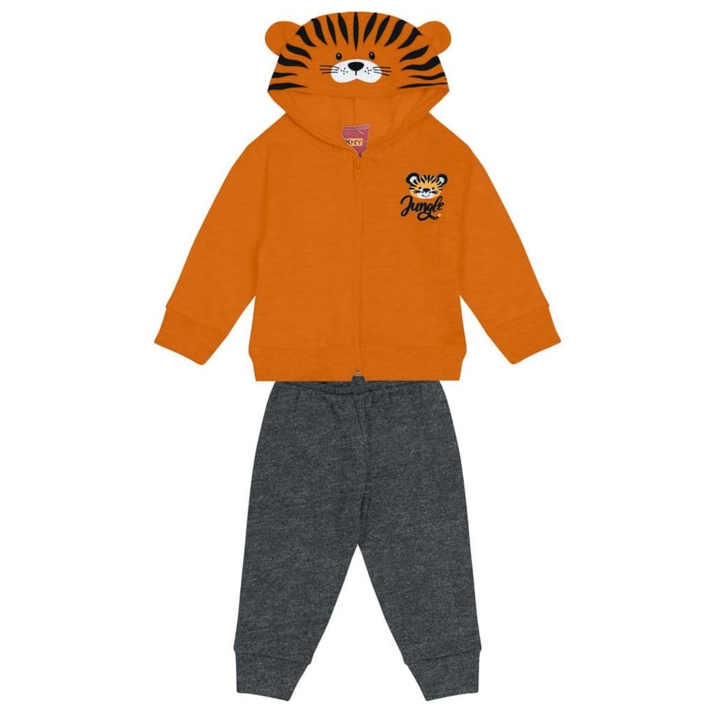 CONJUNTO BEBÊ MENINO SELVA ORELHINHAS -  COR LARANJA/CINZA - KYLY