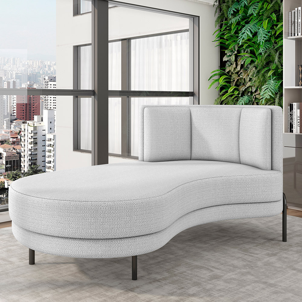 Sofá Chaise Longue Sala de Estar Living Lucca Esquerdo D02 Linho Cinza D-315 - Lyam Decor