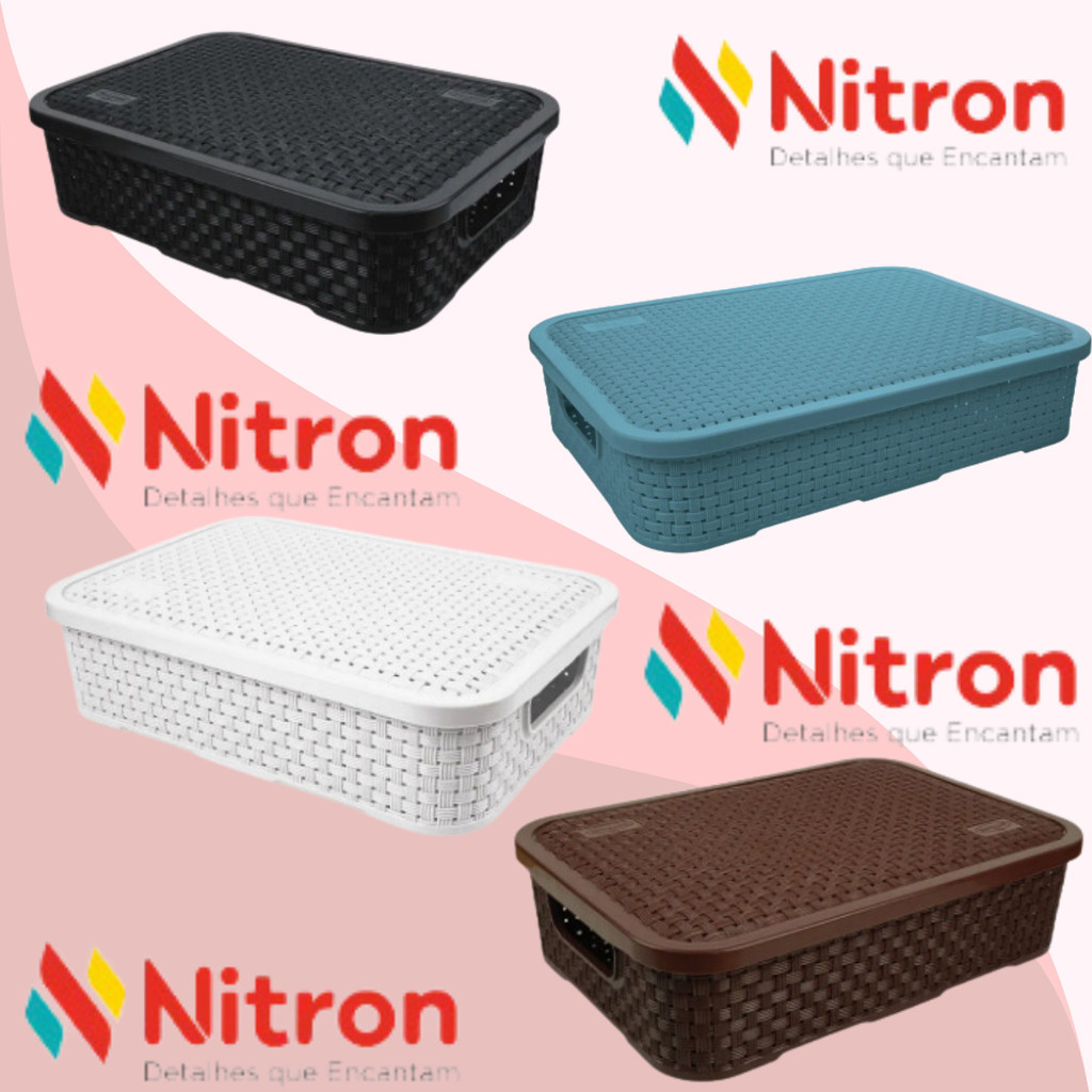 Caixa Organizadora Baixa Rattan Grande c/ Tampa - Nitron em Oferta na Shopee