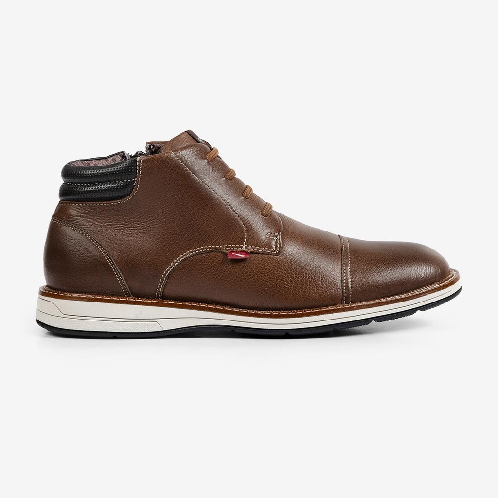 Bota Masculina Couro Ferracini Kingston Cano Baixo Conforto Zíper Lateral Marrom 6153-675I - Men Shoes