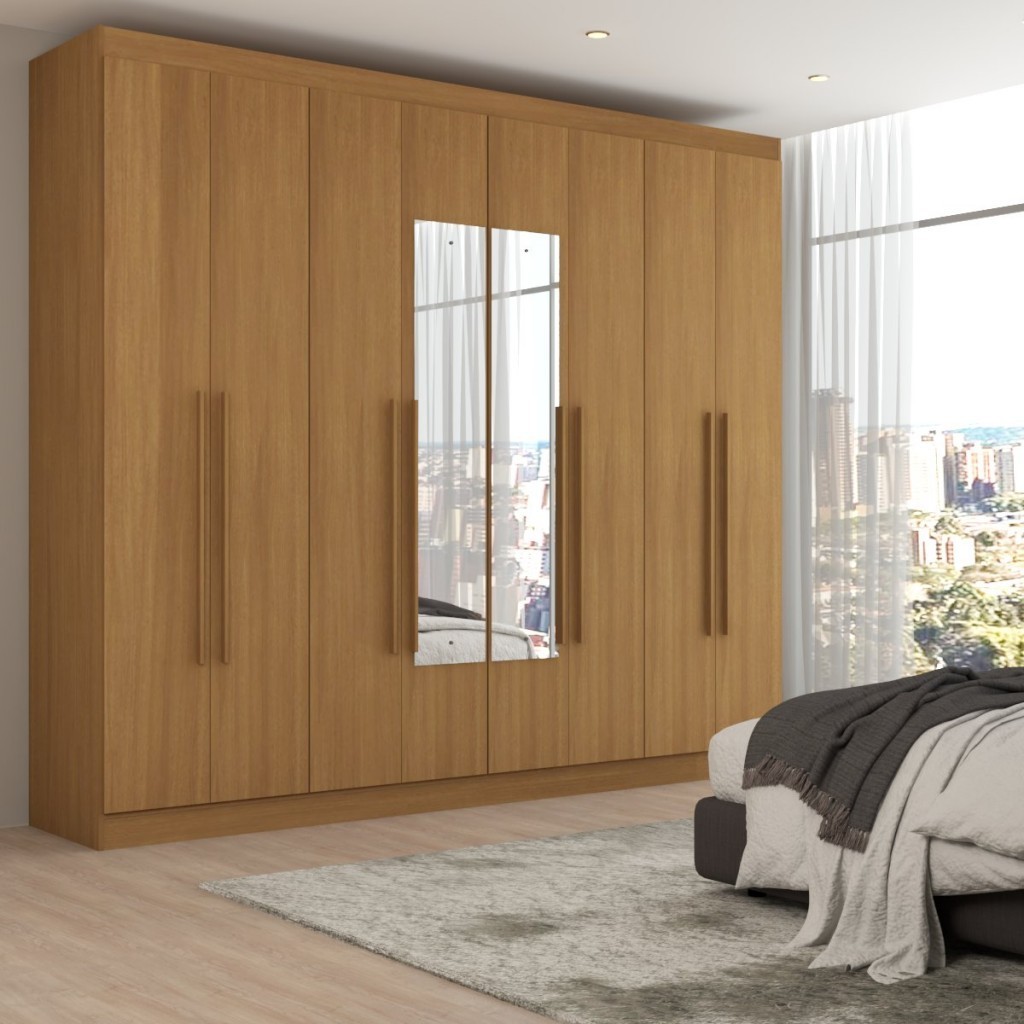 Guarda-Roupa Ele e Ela 8 Portas 8 Prateleiras com Espelho Cinamomo - Panorama Móveis em Oferta na Shopee