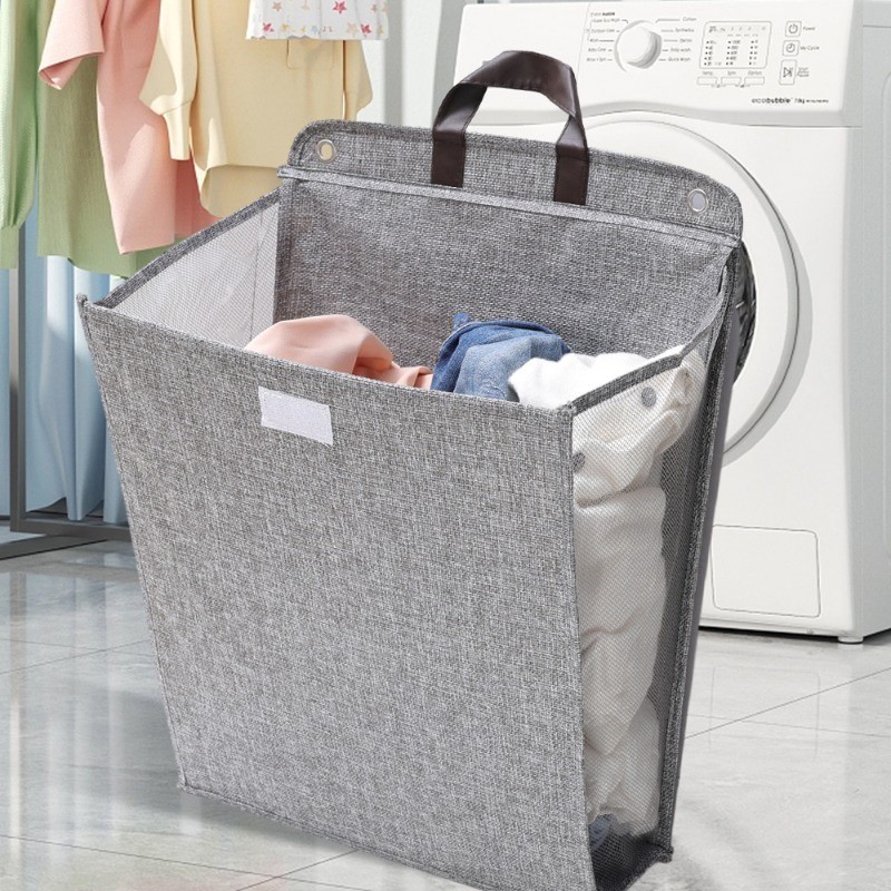 Cesto De Lavanderia Adesivo Dobrável Multifuncional Pendurado Na Parede Cestos De Malha