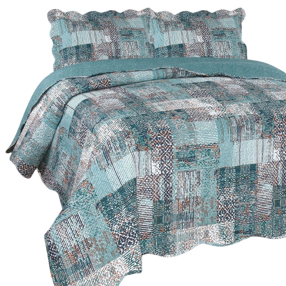 Kit Colcha Cobre Leito Patchwork Queen 260x240 cm Jacareí Verde Jolitex