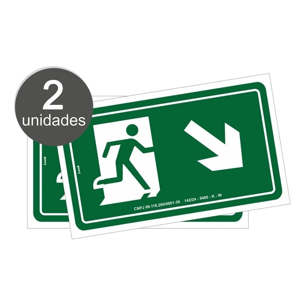 Kit 2 Placas Aviso Rota de Fuga S6 Saída Emergência À Direita Descendo Descida Indicação Saída PS