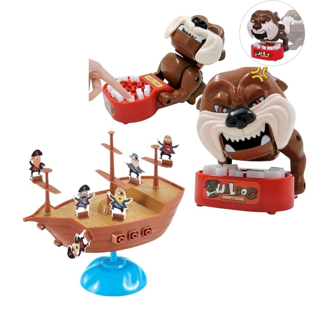 Kit Jogos Navio Pirata + Dod Mordedor Brinquedo Infantil Pegadinha 2 em 1