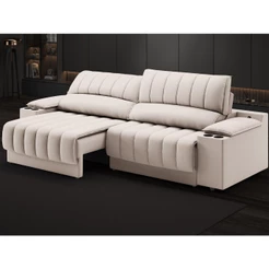 Sofá com Porta Copos Carregador USB Ret Rec Murano 2,30m Velosuede Areia - NETSOFAS