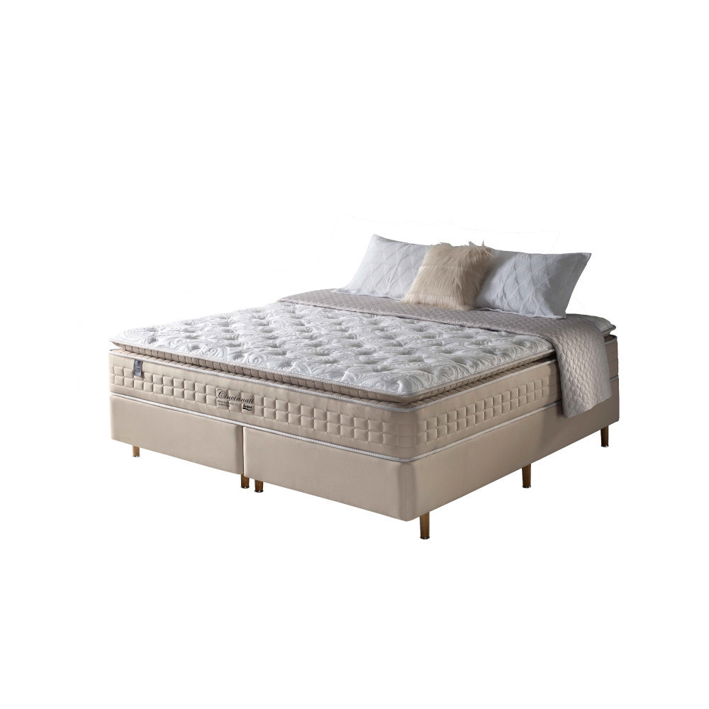 Cama Box King Fendi + Colchão Molas Ensacadas Macio Cincinnati Pillow Top 193x203x73cm - Home & Living